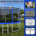 12Ft Trampoline For Kids & Adults With Basketball Hoop And Ball ,Recreational Trampolines With Safety Enclosure For Back Yard Outdoor Blue Metal