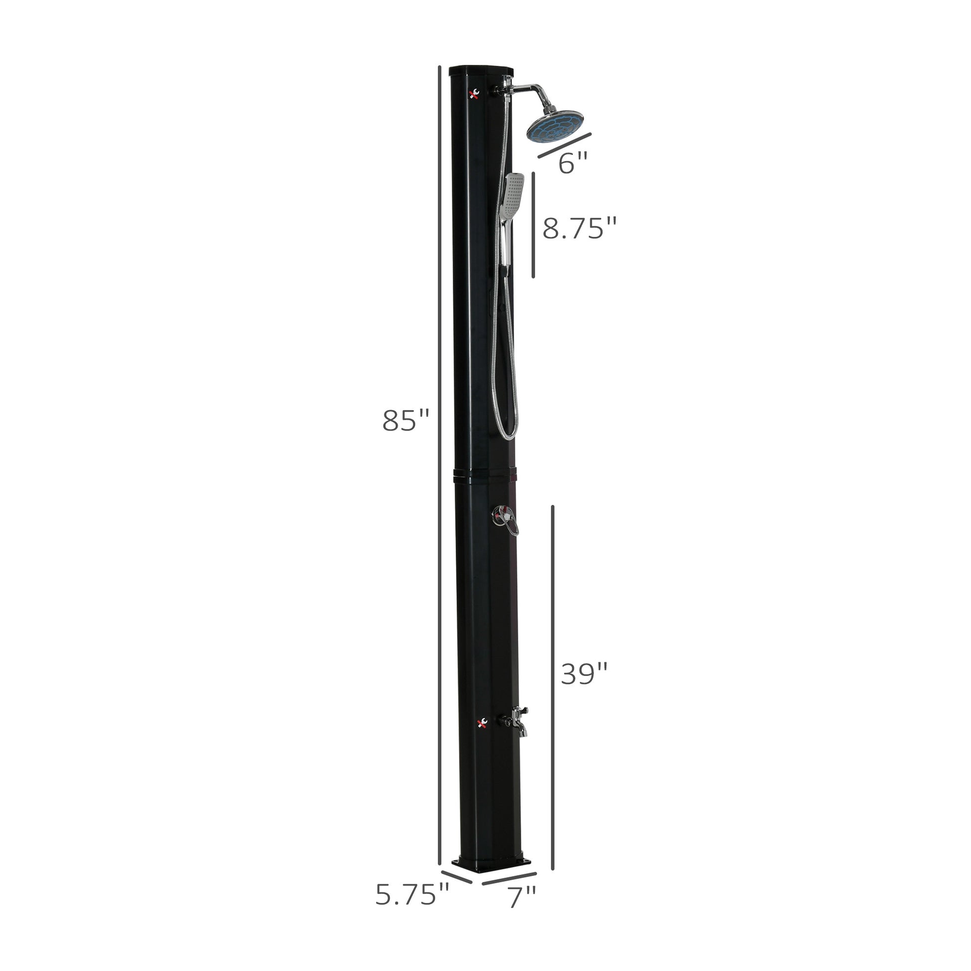Outsunny 7' Outdoor Solar Heated Shower With 360 Rotating Rainfall & Handheld Shower Head, Foot Shower Faucet, Temperature And Pressure Adjustable, Holds 9.2 Gallons For Backyard Pool Black Plastic