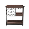 3 Tier Industrial Rolling Serving Cart With Lockable Wheels, Wine Rack Cart With Glass Holder For Indoor And Outdoor, Beverage Trolley Cart With 2 Removable Tray Antique Brown Brown Kitchen