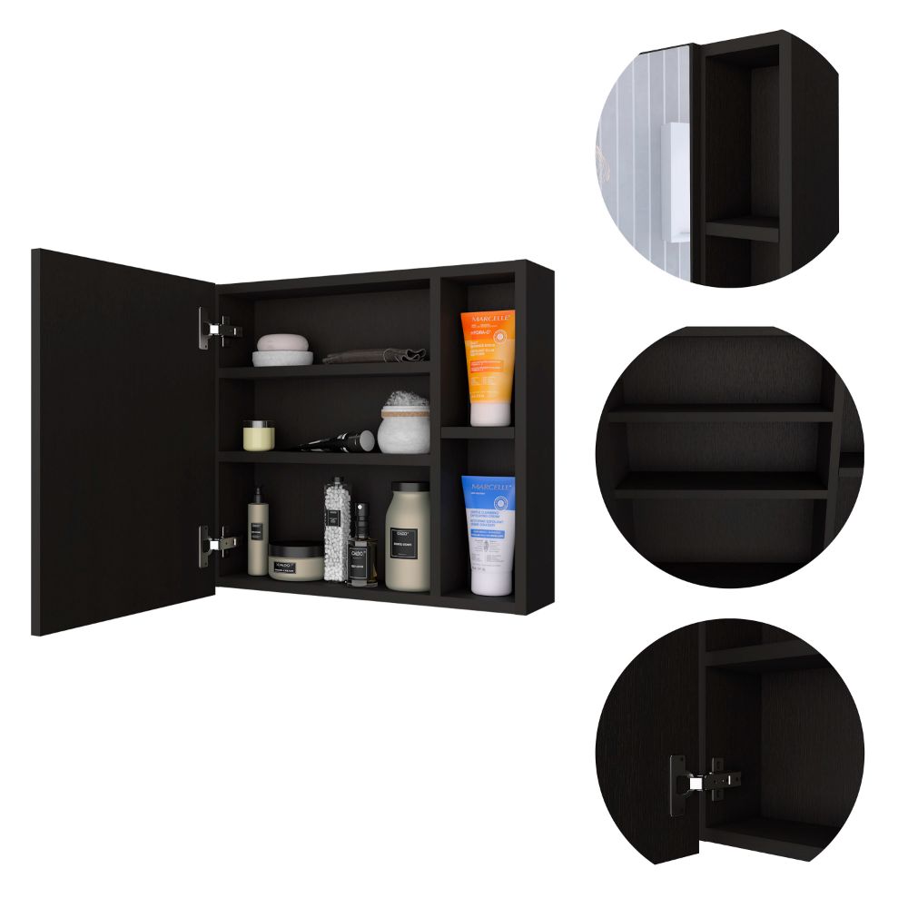 Medicine 18H" Single Door Cabinet, Two External Shelves, Three Interior Shelvesblack Black Particle Board Particle Board