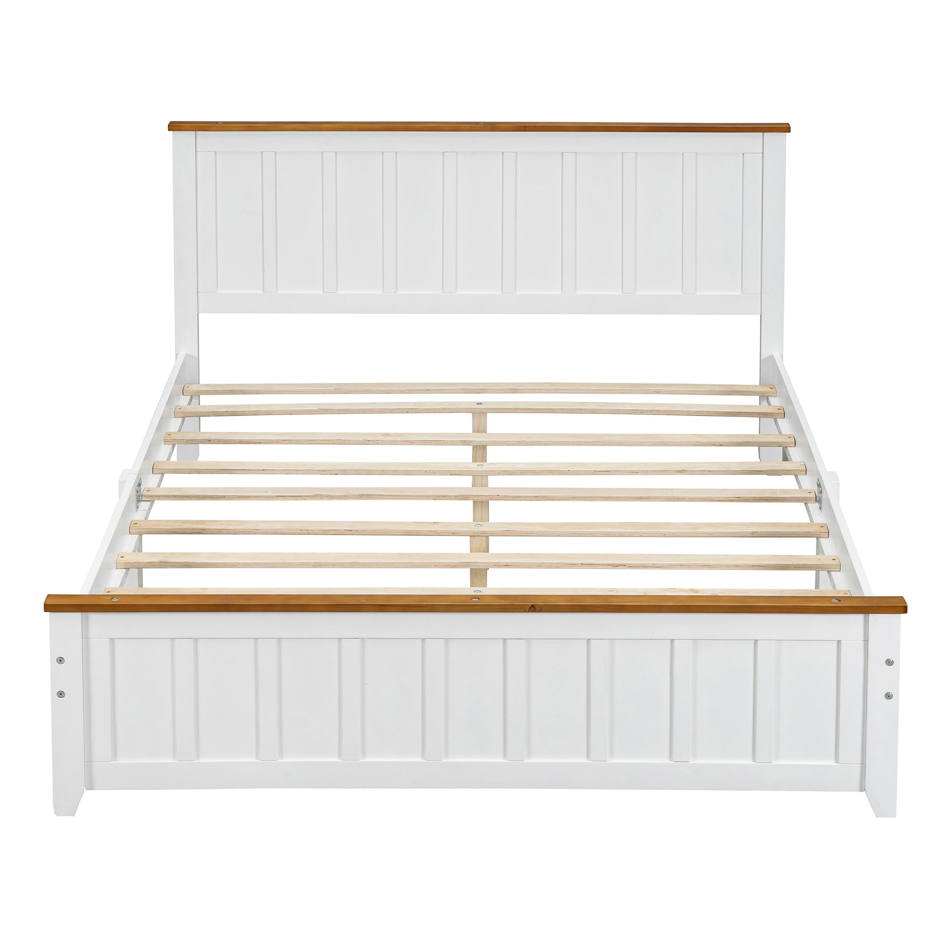 Queen Size Wood Platform Bed Wooden Slat Support, Vintage Simple Bed Frame With Rectangular Headboard And Footboard, White Box Spring Not Required Queen White Wood