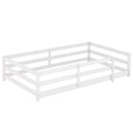 Twin Size Floor Bed, Montessori Floor Bed With Fence, Kids Montessori Bed Twin Size, Wood Montessori Floor Bed For Kids, Girls, Boys White White Wood Metal