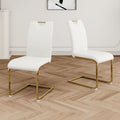 Modern Dining Chairs With Faux Leather Padded Seat Dining Living Room Chairs Upholstered Chair With Gold Metal Legs Design For Kitchen, Living, Bedroom, Dining Room Side Chairs Set Of 2 White Gold