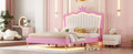 Full Size Upholstered Bed Frame With Led Lights, Modern Upholstered Princess Bed With Crown Headboard, Pink White Box Spring Not Required Full Pink White Wood Bedroom Modern Bed Frame Pu