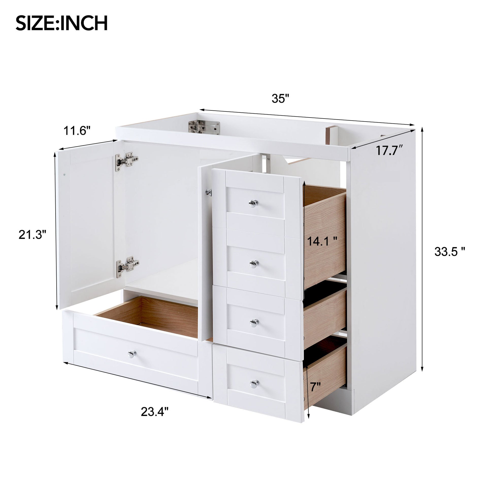 Cabinet Only 36" White Bathroom Vanity Sink Not Included White Mdf