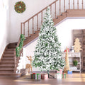 Homcom 9' Tall Unlit Snow Flocked Pine Artificial Christmas Tree With Realistic Branches, Green Green Plastic