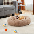 Anti Slip Round Fluffy Plush Faux Fur Cat Bed, Small Brown Brown Fabric