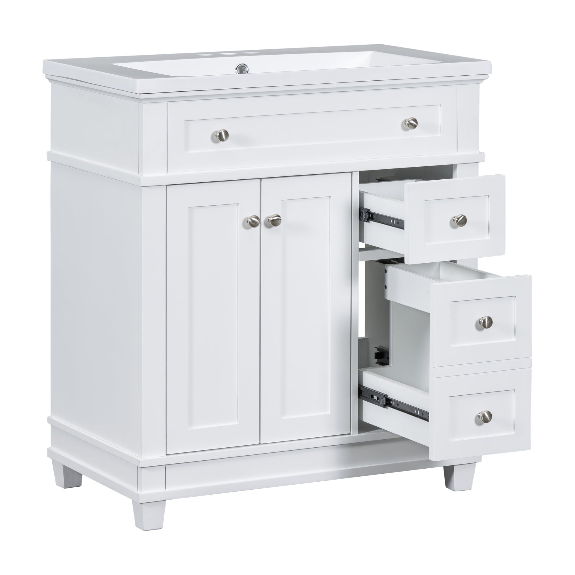 30" Bathroom Vanity Cabinet With Sink Combo Set, Undermount Resin Sink, Free Standing Vanity Set With 2 Drawers& Soft Closing Doors, Solid Wood Frame Bathroom Cabinet, White 2 White 2 1 Bathroom Freestanding Solid Wood Mdf Resin Painted