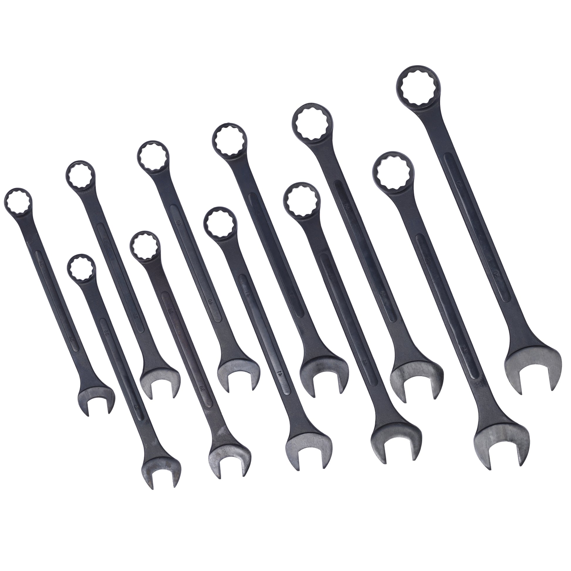 Jumbo Combination Wrench Set Extra Large, Metric, 11 Piece, 34 To 50Mm,Black Oxide, With Pouch Black Carbon Steel