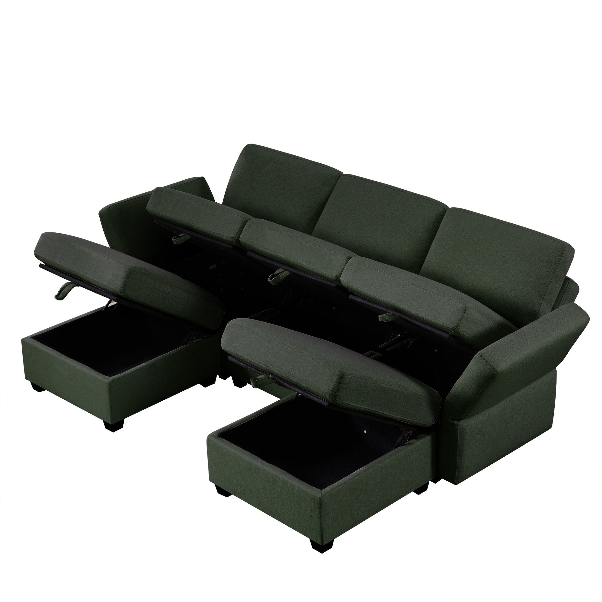 Reversible Sectional Sofa Modern Modular Sectional Couch With Chaise U Shaped Corner Sectional 5 Seater Modular Sofa With Storage Seats, Adjustable Arms And Backs Green Green Polyester 3 Seat