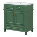 30'' Bathroom Vanity With Resin Sink, Solid Wood Frame Bathroom Storage Cabinet With Soft Closing Doors, Retro Style, Green Same As Sw000118Aaf Green Bathroom Modern Solid Wood Mdf Resin