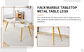 Modern Minimalist Dining Table. White Imitation Marble Pattern Sintered Stone Desktop With Golden Metal Legs.62.2