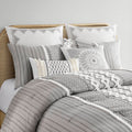 Cotton Printed Comforter Set With Chenille Gray Full Queen Queen Gray Cotton