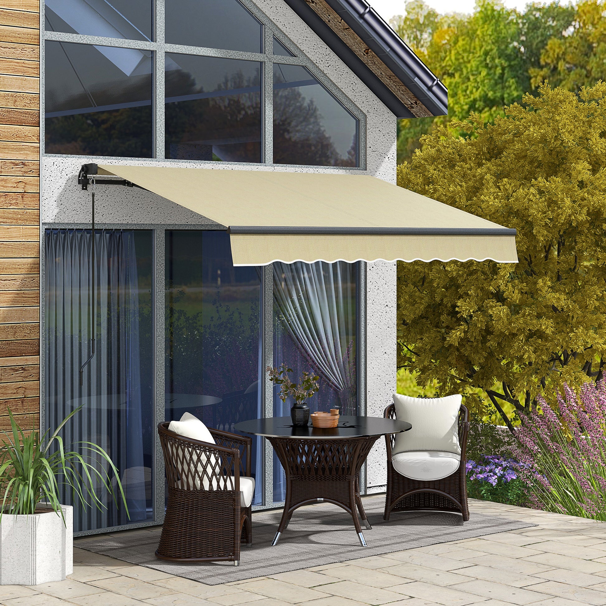 Outsunny 8' X 6.5' Retractable Awning, Patio Awning Sunshade Shelter With Manual Crank Handle, 280Gsm Uv Resistant Fabric And Aluminum Frame For Deck, Balcony, Yard, Beige Beige Polyester