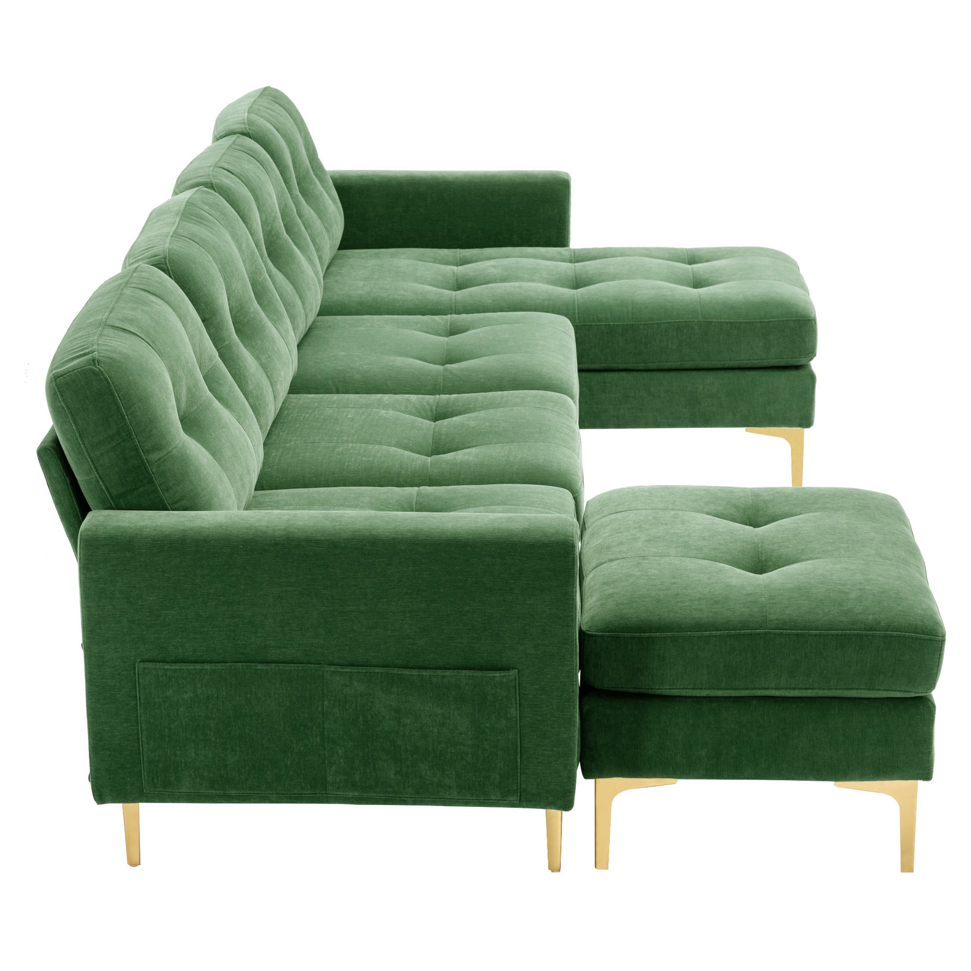 110" L Shape Convertible Sectional Sofa Couch With Movable Ottoman For Living Room, Apartment, Office, Green Green Foam Velvet 4 Seat