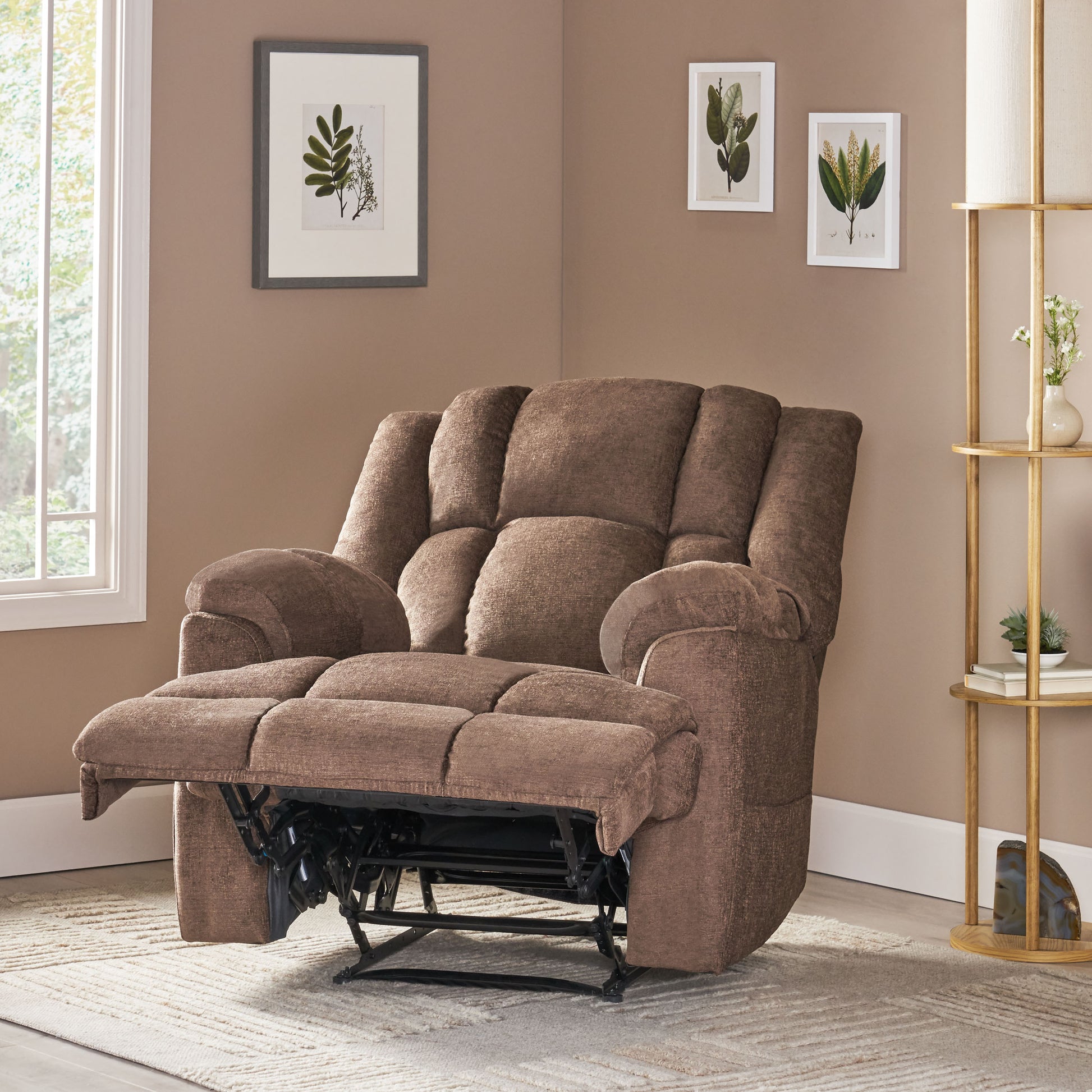 Massage Recliner Brown Fabric
