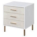 White, Champagne And Gold 3 Drawer Nightstand With Metal Leg White 3 Drawers Bedroom Rectangle Drawers White Wood Metal