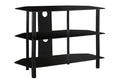 Tv Stand, 36 Inch, Console, Media Entertainment Center, Storage Shelves, Living Room, Bedroom, Black Metal, Clear Tempered Glass, Contemporary, Modern Black 80 89 Inches Metal