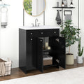 30 Inch Black Bathroom Vanity With Ceramic Sink Combo, Abundant Storage Cabinet 2 Soft Close Doors And Double Tier Deep Drawer Black Bathroom Mdf