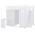 Full Size Loft Bed With Wardrobe,Desk And Shelves,White White Mdf Lvl