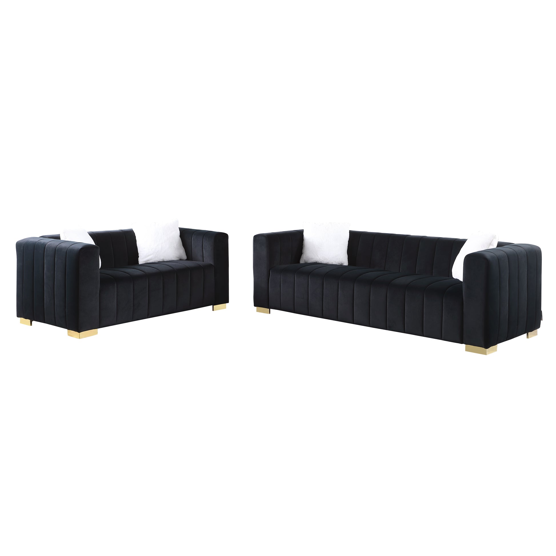 A Modern Channel Sofa Take On A Traditional Chesterfield,Black Color,Seater Black Velvet 2 Seat