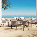 7 Pieces Patio Dining Set, All Weather Outdoor Furniture Set With Dining Table And Chairs, Acacia Wood Tabletop, Metal Frame, For For Garden, Backyard, Balcony, Beige Yes Beige Seats 6 Garden &