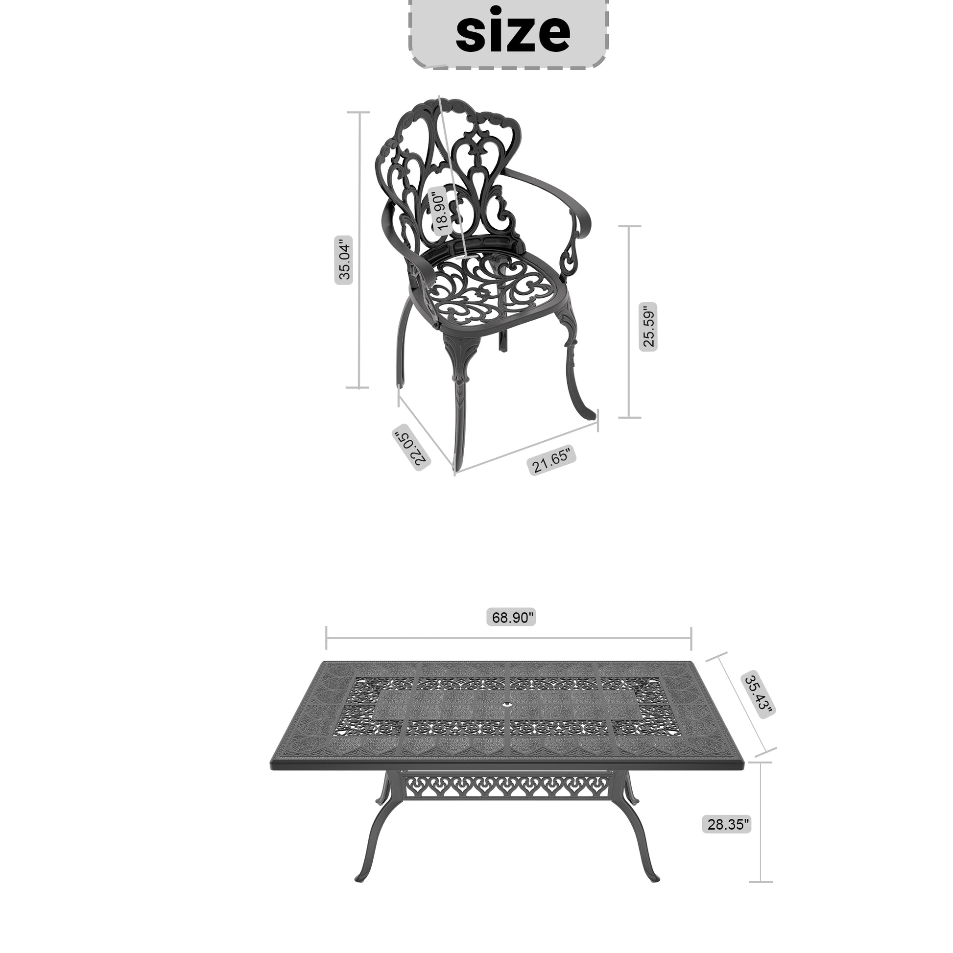 Cushions In Random Colors 7 Piece Set Of Cast Aluminum Patio Furniture With Cushions Yes Dining Set Black Seats 6 Rust Resistant Frame Water Resistant Cushion Dining Room Complete Patio Sets Aluminium
