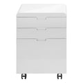 File Cabinet, Rolling Mobile, Storage Drawers, Printer Stand, Office, Work, Glossy White Laminate, Contemporary, Modern White Mdf