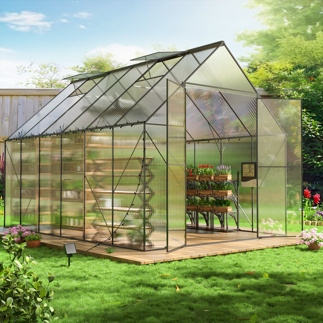 8X12 Ft Greenhouse For Outdoors,Heavy Duty Polycarbonate Greenhouse,Large Walk In Greenhouse With Roof Vent,Aluminum Hot House For Outside Green House Garden Backyard Silver Steel