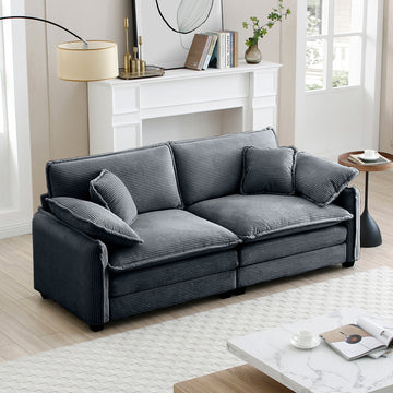 Warm And Cozy Living Room Sofa With 4 Pillows Upholstered Large Deep Seat 2 Seater Sofa For Living Room,Grey Corduroy Grey Corduroy 2 Seat