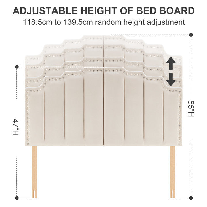 Mid Century Headboard For King Size Bed, Velvet Upholstered Tufted Bed Headboard With Decor, Adjustable Curved Solid Wood Head Board Vertical Channel Design Beige King Beige Bedroom Modern Rubberwood Bed Frame Velvet Rubber Wood