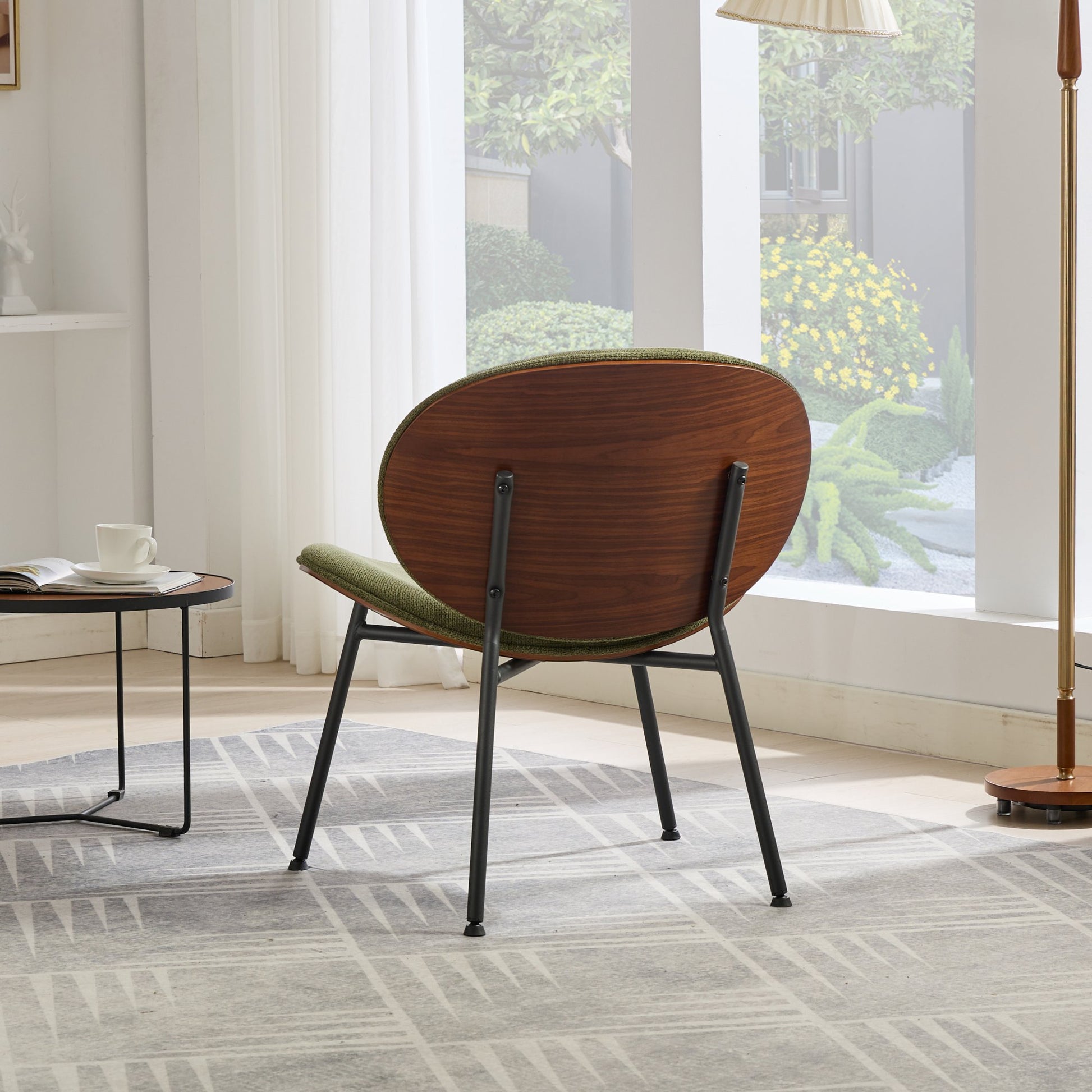 Mid Century Modern Shell Chair Single Side Chair Tripod,Green Fabric Lounge Chair In Walnut Finish Comfortable Backrest,Green Color,Sw1871Gn Green