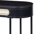 Black Oval Sofa Table With Bottom Shelf Black Primary Living Space Modern Shelves Oval Wood Metal