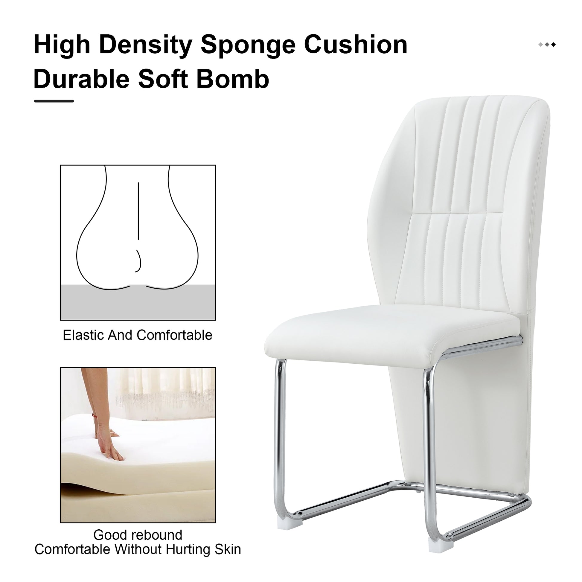 Table And Chair Set, Modern Luxurious White Imitation Marble Pattern Mdf Dining Table,Rectangular Dining Table, Matched With Uniquely Shaped Pu High Backrest Seats,Suitable For Various Occasions. White Seats 4 Mdf