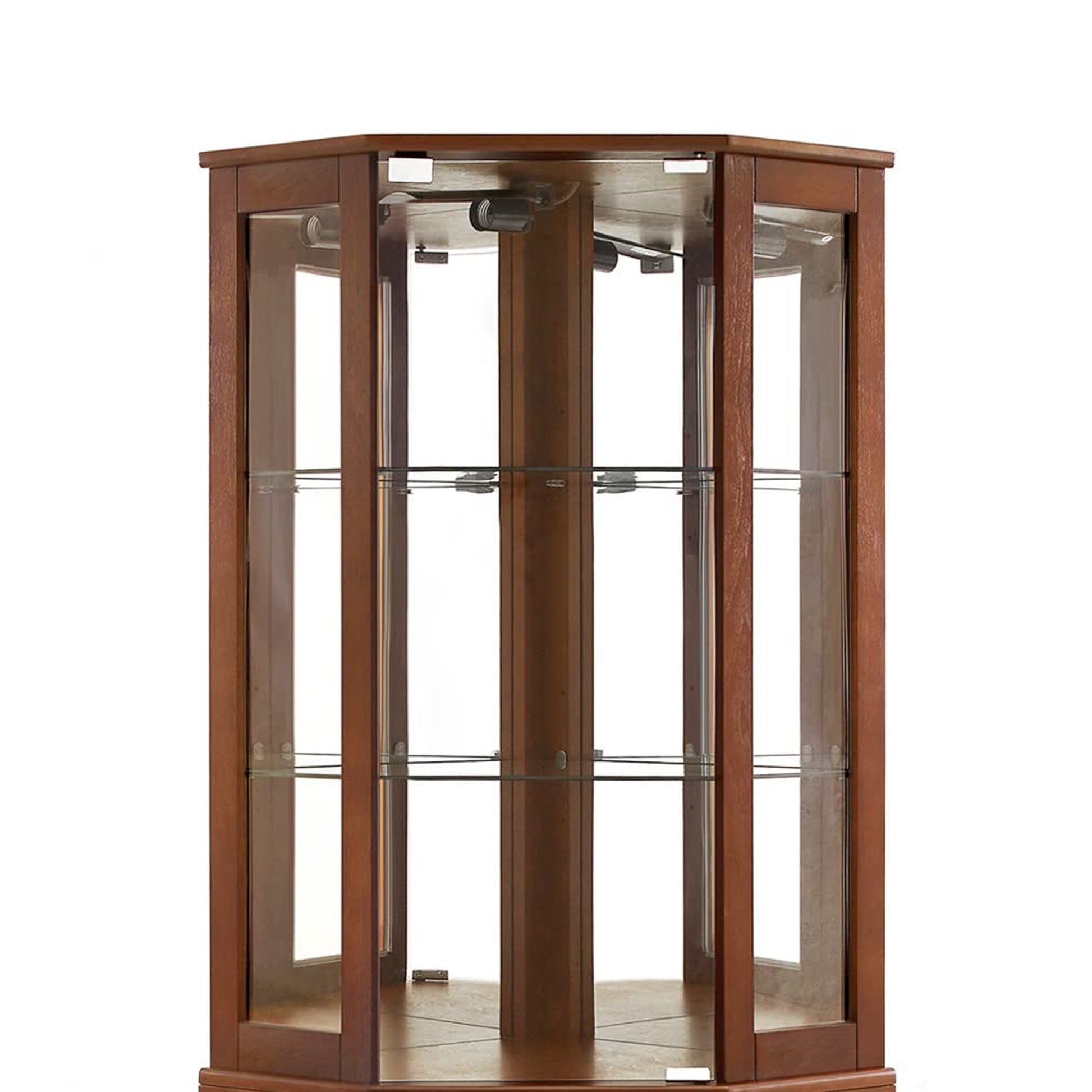 6 Shelf Corner Curio Display Cabinet With Lights, Mirrors And Adjustable Shelves, Walnut E26 Light Bulb Not Included Walnut Mdf