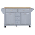 Kitchen Island With Rubber Wood Countertop, Kitchen Cart On 5 Wheels With Storage Cabinet And 5 Drawers For Dinning Room, Grey Grey Dining Room Rectangular Rubberwood Solid Wood Mdf Large 56 In