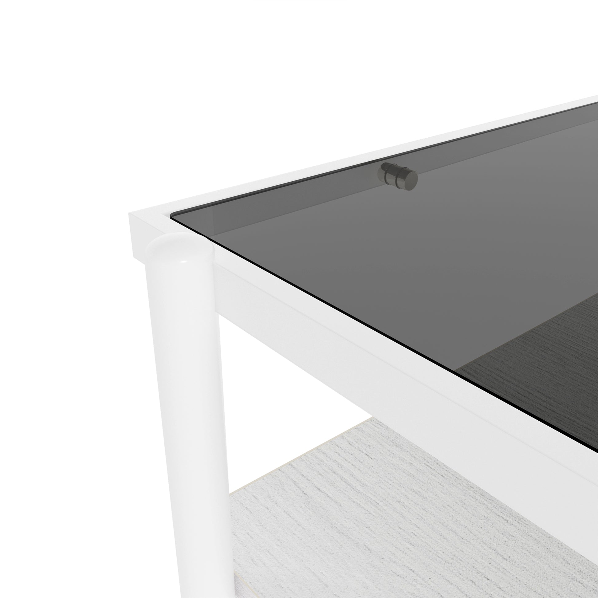 Rectangle Coffee Table With Gray Tempered Glass Top And White Legs, Modern Table For Living Room Gray Tempered Glass