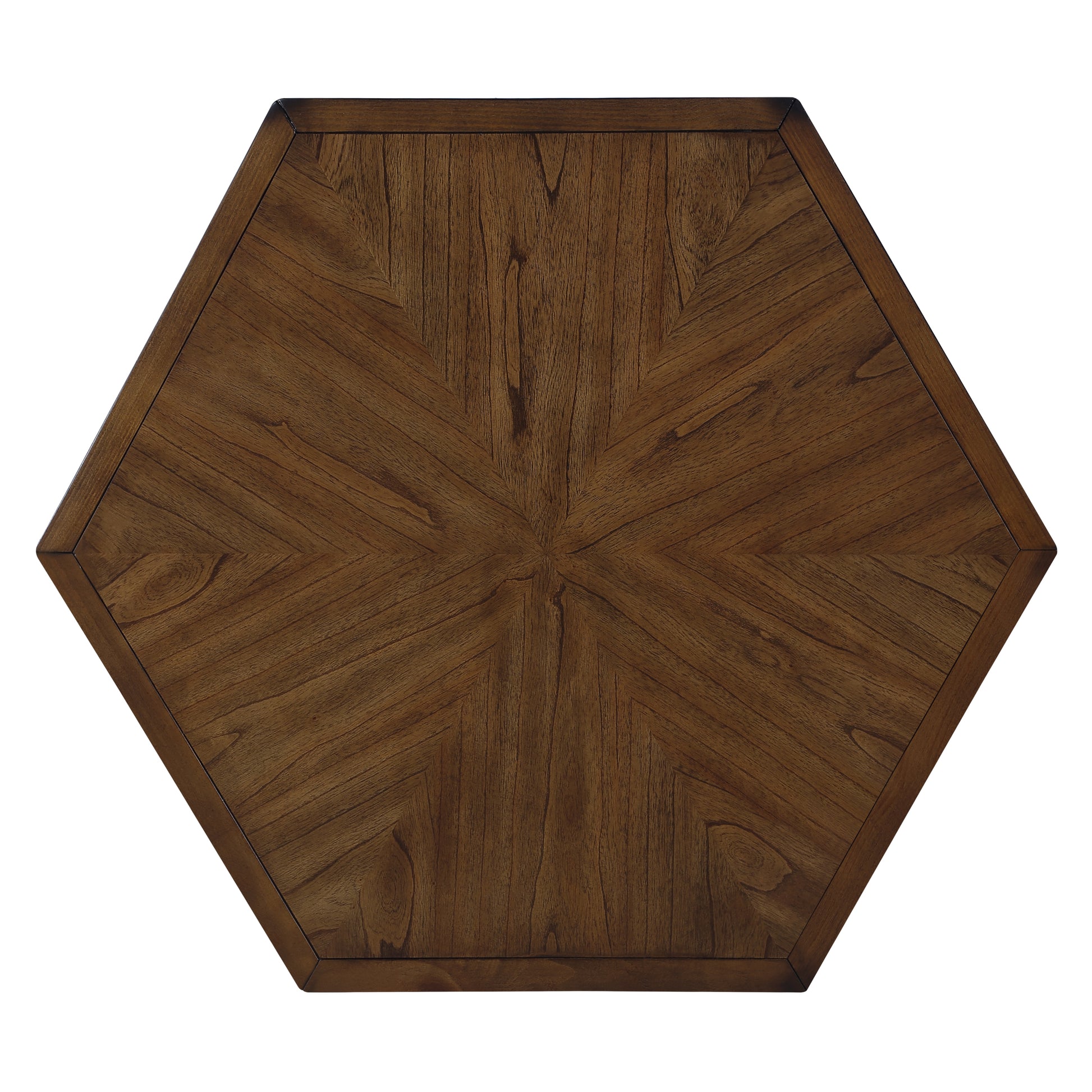 2 Tier Retro Hexagon Living Room Solid Wood Coffee Table With Shelf & Drawer, 36'' Mid Century Center Coffee Table For Living Room, Office. Black And Cherry Top Black Pine