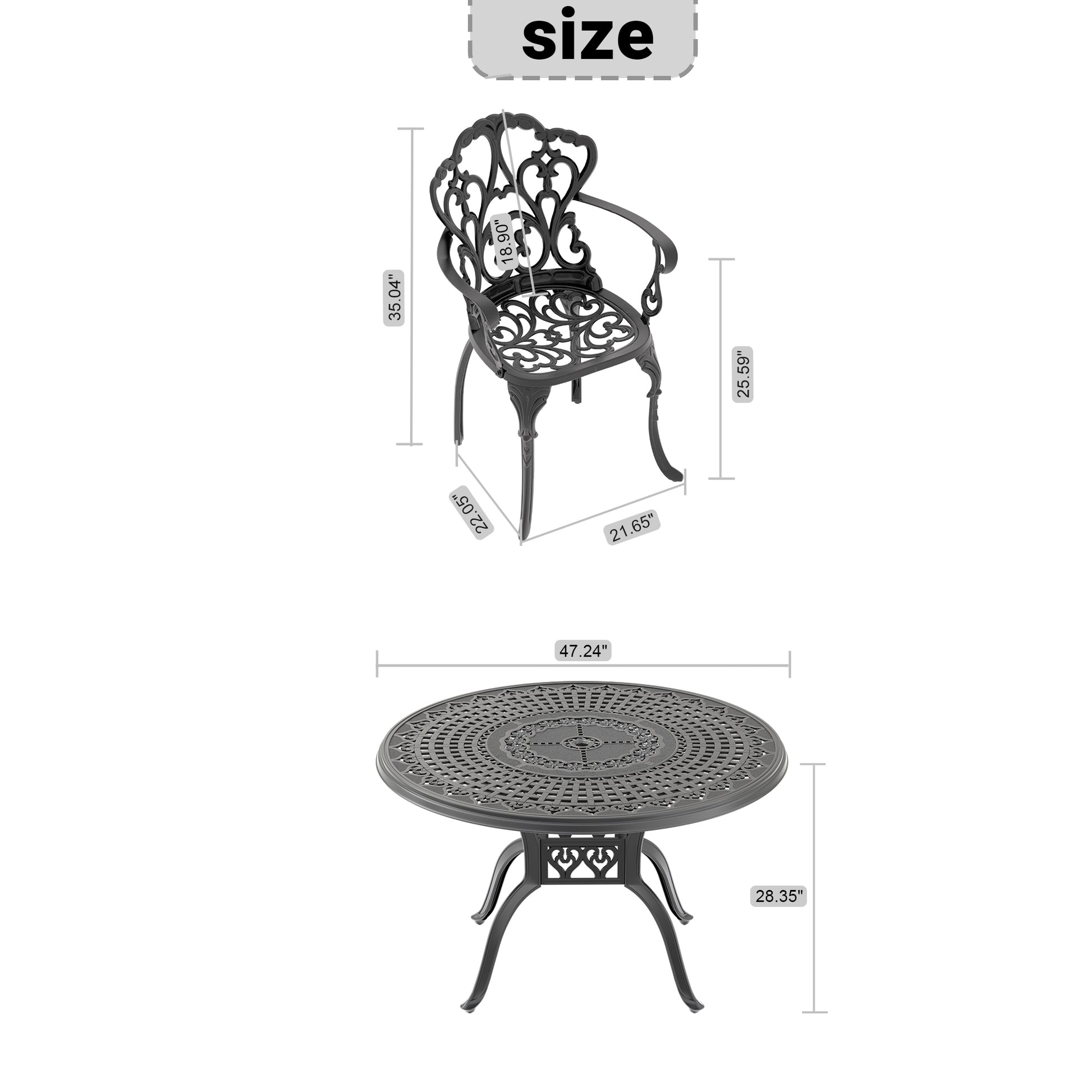 Cushions In Random Colors 7 Piece Set Of Cast Aluminum Patio Furniture With Cushions Yes Dining Set Black Seats 6 Rust Resistant Frame Water Resistant Cushion Garden & Outdoor Complete Patio Sets Aluminium