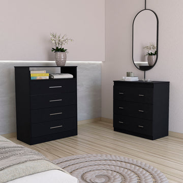 2 Piece Bedroom Set, Kairo Dresser Capri Three Drawer Dresser, Black B 2 Piece Bedroom Set, Kairo Dresser Capri Three Drawer Dresser, Black B