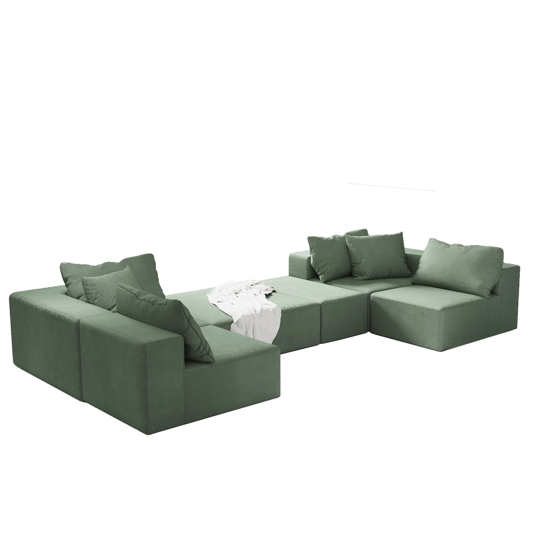 Modern Upholstered Sectional Sofa Couch Set,Modular 132" L Shaped Sectional Living Room Sofa Set With 6 Pillows,Free Combination Sofa Couch For Living Room,Bedroom Green Foam Chenille 6 Seat