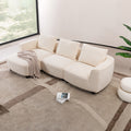 Wks14W Mid Century Modern Sofa Three Seater Sofa With Upholstered Footstool Living Room, Bedroom, Beige Footstool White Fabric 3 Seat