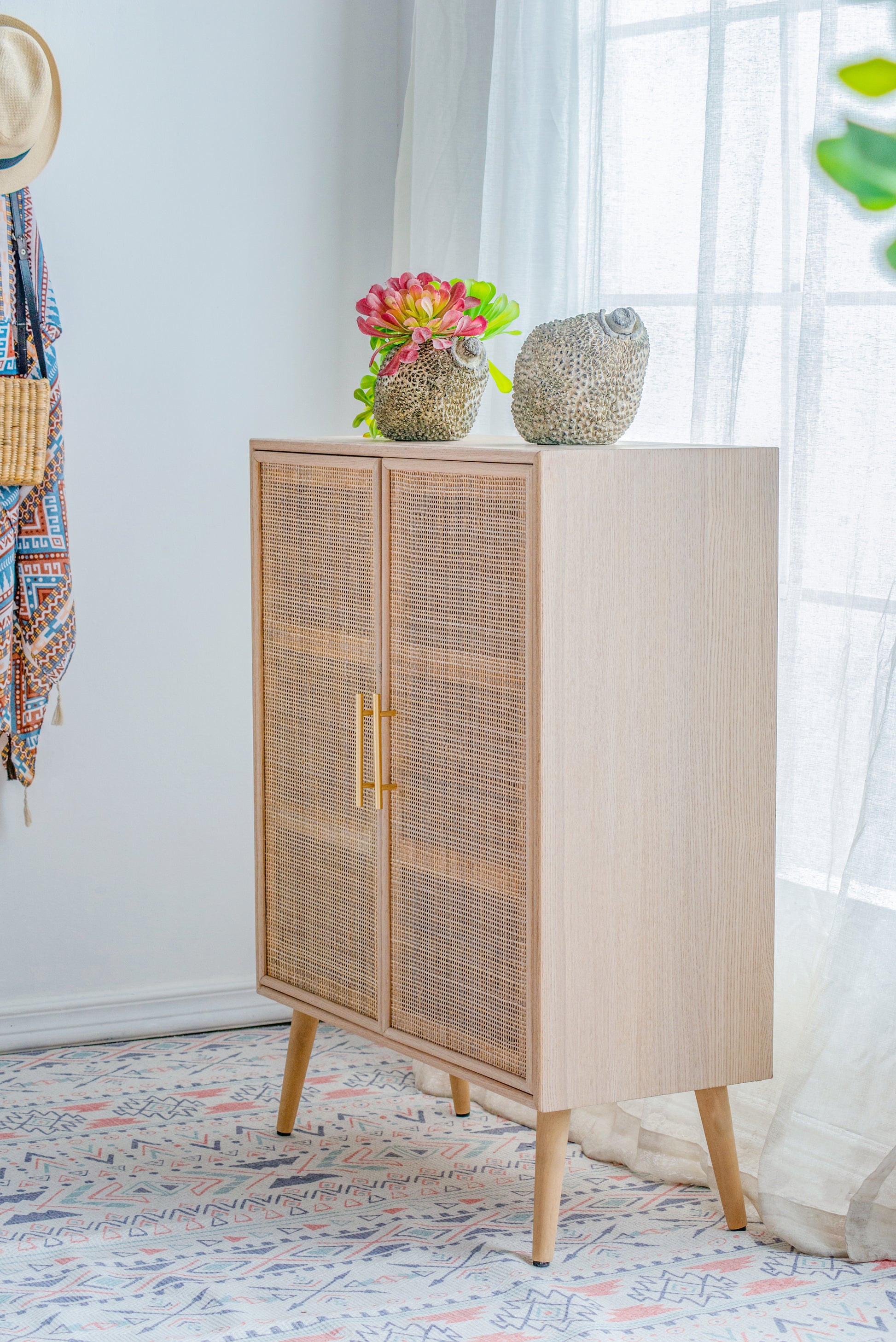 31.5X13.8X39.8" Brown Wooden Accent Cabinet With