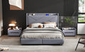 Queen Size Upholstery Platform Bed With Storage Headboard, Led, Usb Charging And 2 Drawers, Gray Queen Gray Upholstered