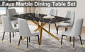 Large modern minimalist rectangular dining table with black+gold-glass+metal