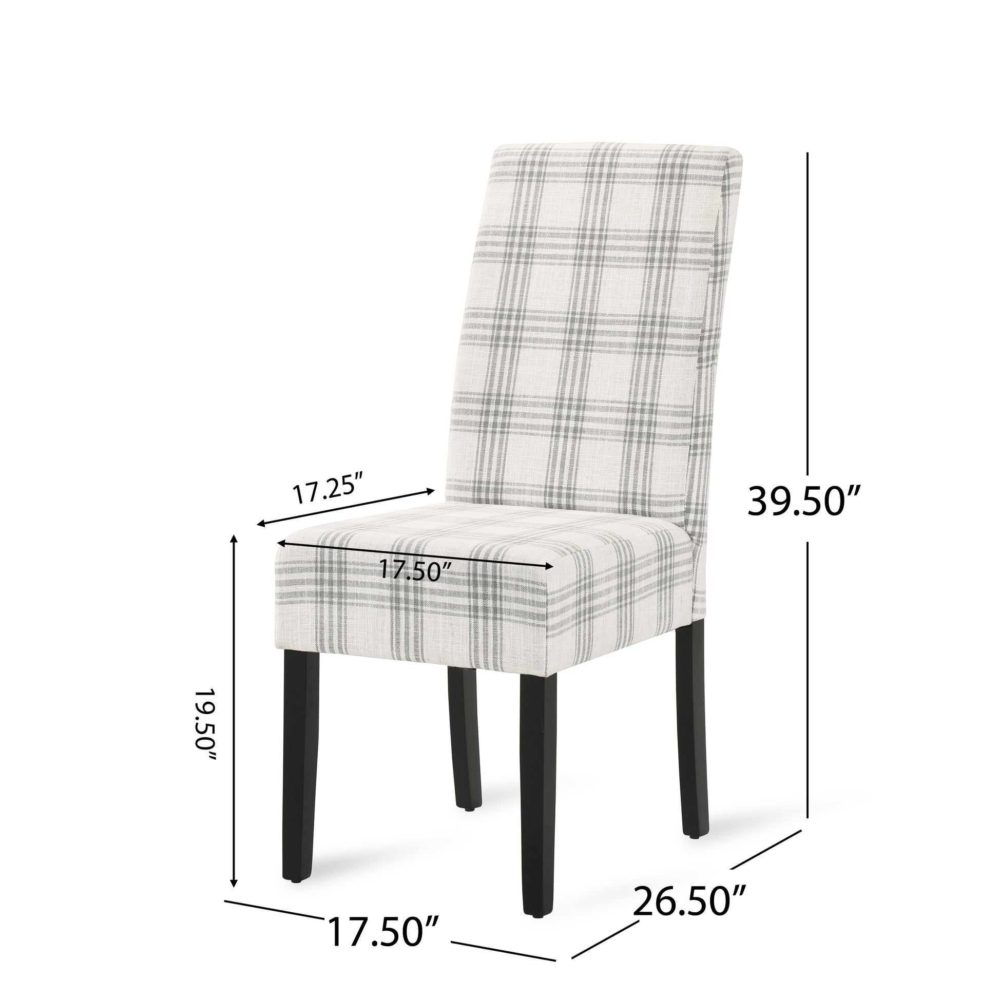 Dining Chair Grey Plaid Fabric