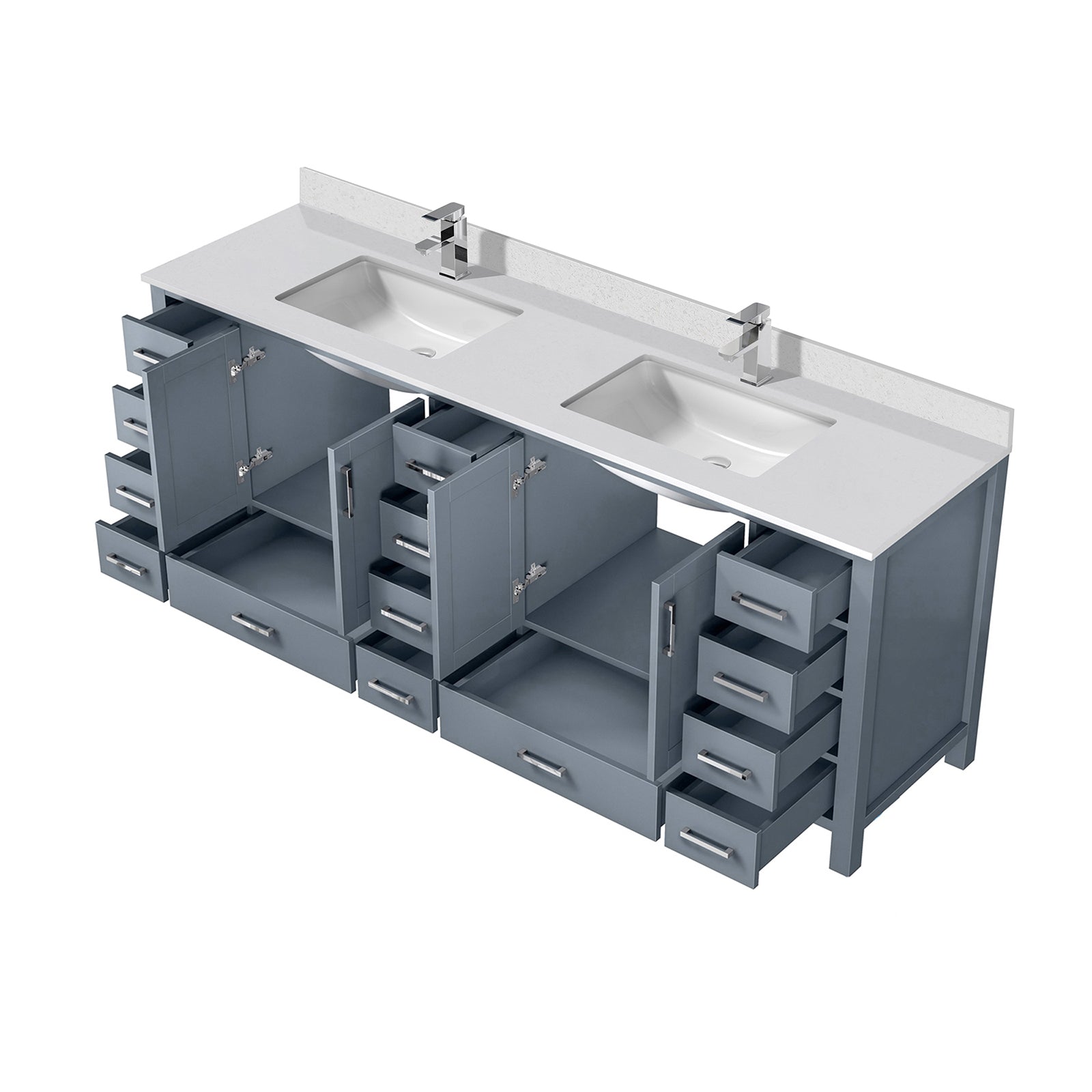 Dark Grey Double Bath Vanity 84 In. W X 22 In. D, White Quartz Top, And Faucet Set Dark Grey Plywood Wood