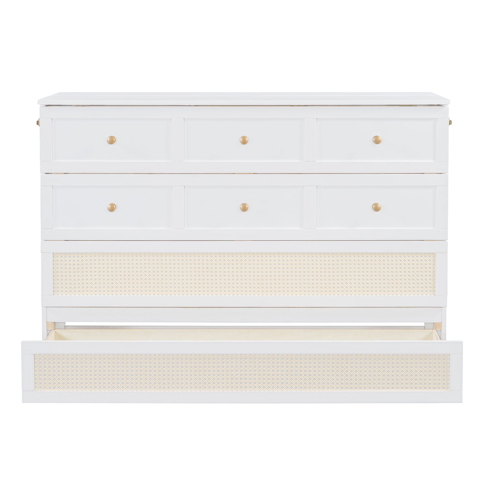 Queen Murphy Bed With Large Drawers,White Queen White Plywood