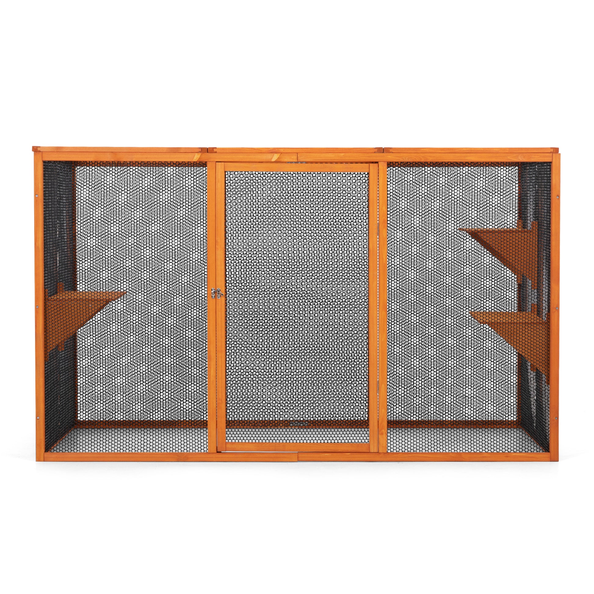 Detachable Cat Enclosure With Waterproof Roof And 3 Jumping Platforms, Orange Orange Wood