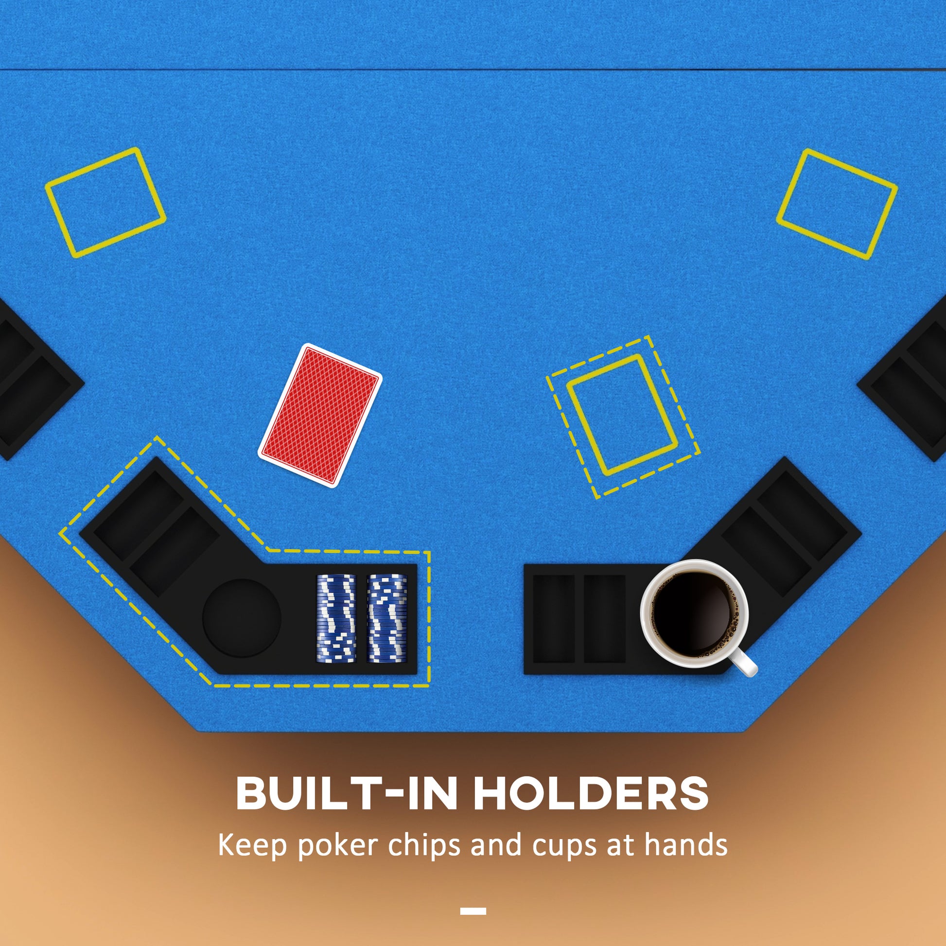Soozier Poker Table Foldable 47" Octagon Casino Table Blackjack Texas Holdem Poker Table For 8 Players With Chips Tray And Cup Holders, Blue Blue Mdf Steel